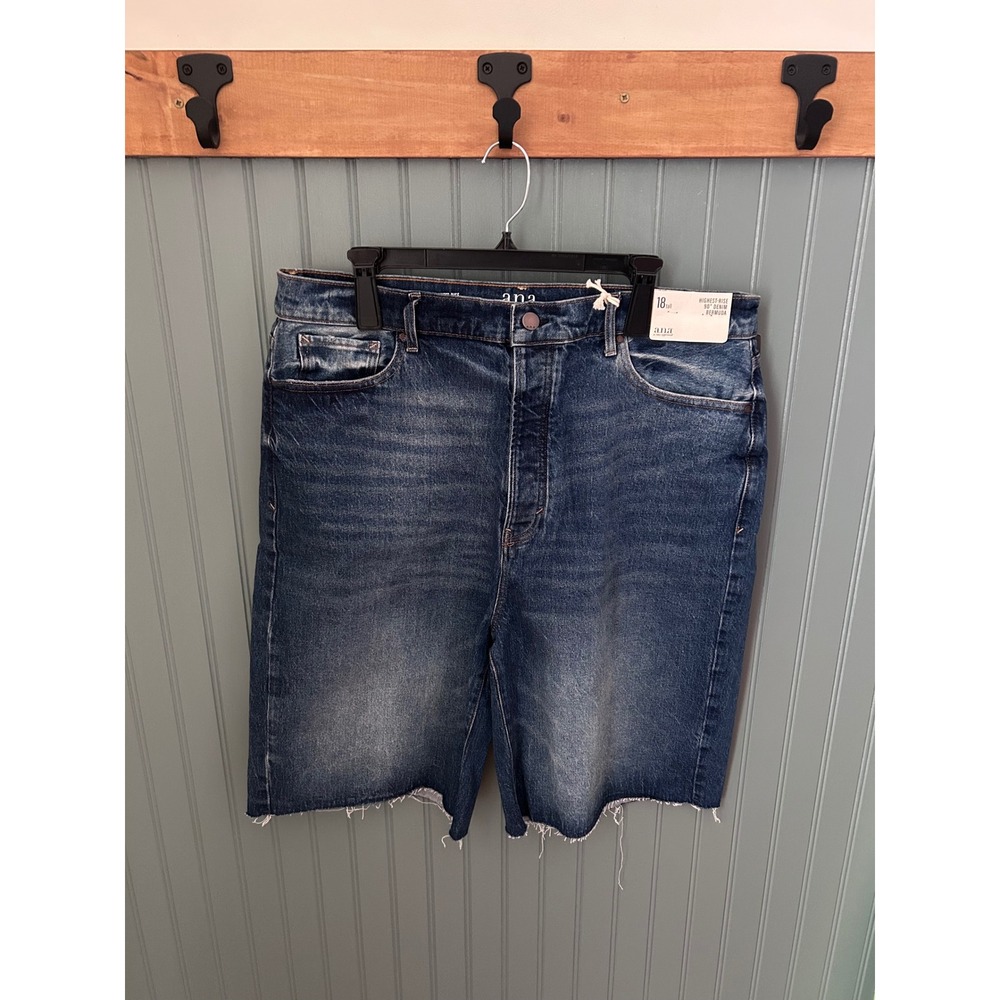 a.n.a Highest Rise 90s Denim Bermuda Shorts Dark Wash Button Fly Tall Size 18T